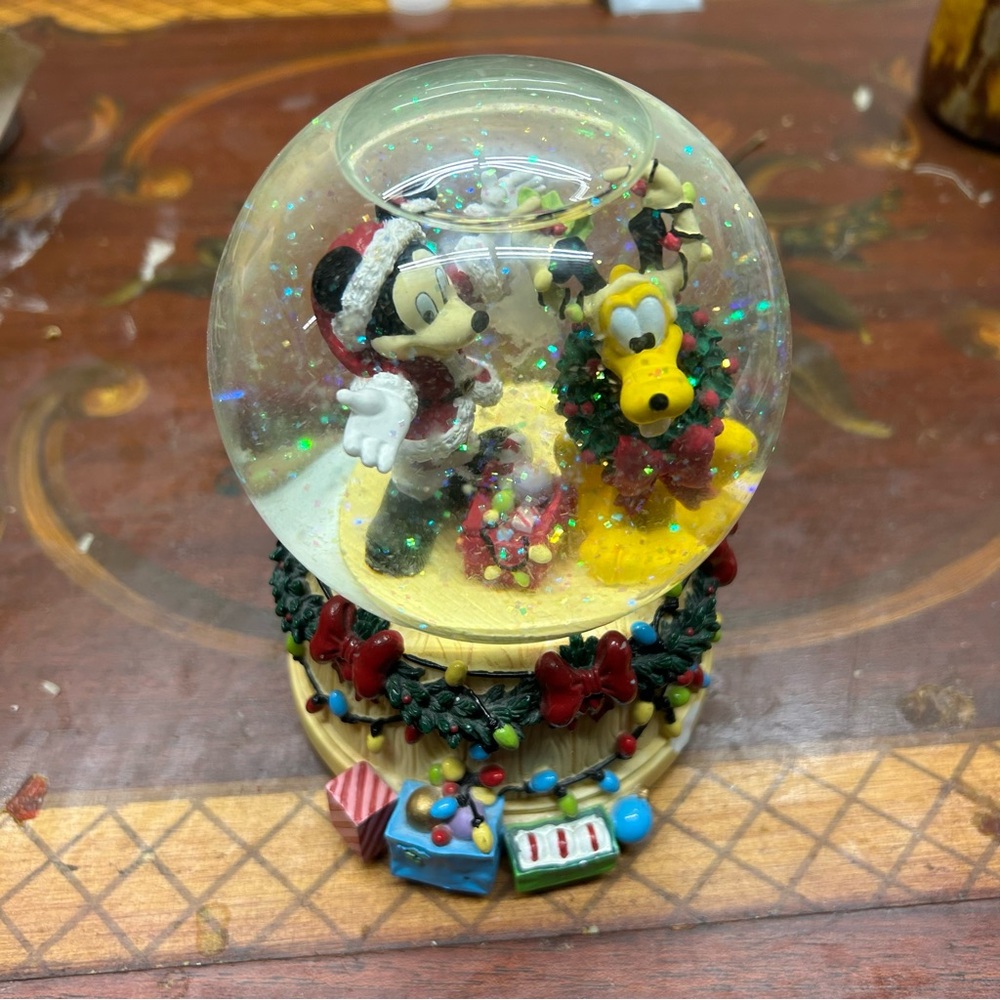 Vintage Disney Mickey and Pluto Christmas Musical Snow Globe